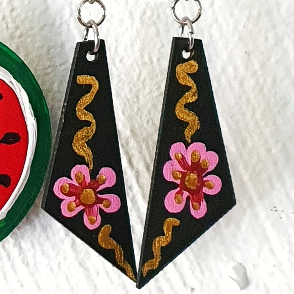 8 for $15 * Watermelon & Floral Hand Painted Wood Earings - Picture 3 of 5